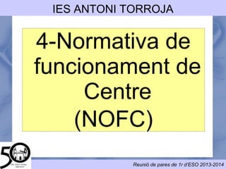 Serveis que ofereix el centre
●
Menjador: funcionament
●
6,2 euros eventual
●
5,39 euros diàriament
●
Servei de bar
(només hores d’esbarjo)
●
Servei de taquilles (15 €)
●
Servei de biblioteca.
Horari.
●
Servei de Mediació
Programes innovació Serveis Suport
MEDIACIÓ
PAC-PROA
ESCOLES VERDES
BIBLIOTECA PUNT-EDU
APS
●
T.I.S
●
Psicopedagoga
●
Treballadora Social EAP
●
Serveis Socials Consell Comarcal
 