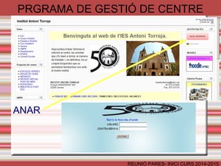 PRGRAMA DE GESTIÓ DE CENTRE 
REUNIÓ PARES- INICI CURS 2014-2015 
ANAR 
 