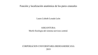 Función y localización anatómica de los pares craneales
Laura Lisbeth Losada León
ASIGANTURA:
Morfo fisiología del sistema nervioso central.
CORPORACION UNIVERSITARIA IBEROAMERICANA
2019
 