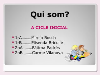Qui som?
         A CICLE INICIAL

1rA………Mireia Bosch
1rB………Elisenda Bricullé
2nA………Fàtima Padrés
2nB………Carme Vilanova
 