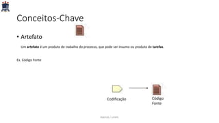 Conceitos-Chave
• Artefato
Um artefato é um produto de trabalho do processo, que pode ser insumo ou produto de tarefas.
Ex. Código Fonte
Codificação Código
Fonte
PARFOR / UFRPE
 