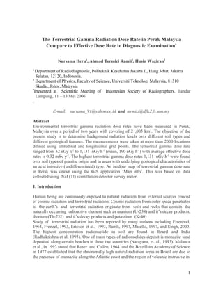 The Terrestrial Gamma Radiation Dose Rate in Perak Malaysia Compare to Effective Dose Rate in Diagnostic Examination