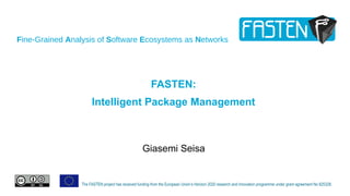 Fine-Grained Analysis of Software Ecosystems as Networks
The FASTEN project has received funding from the European Union’s Horizon 2020 research and innovation programme under grant agreement No 825328.
FASTEN:
Intelligent Package Management
Giasemi Seisa
 