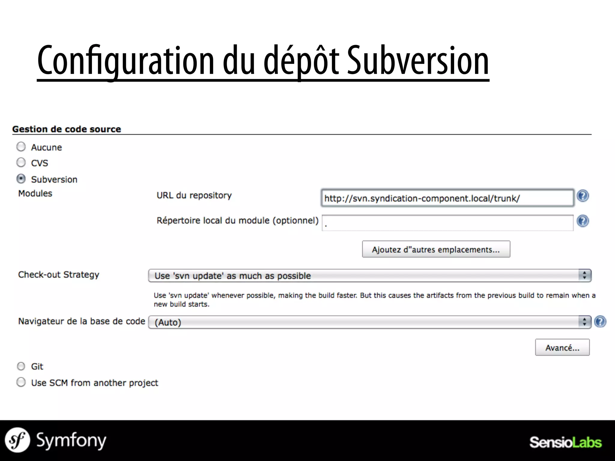 Con guration du dépôt Subversion
 