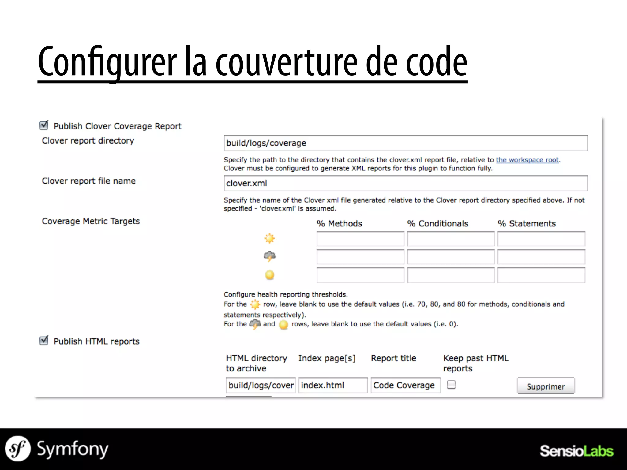 Con gurer la couverture de code
 