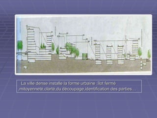 La ville dense installe la forme urbaine :îlot ferméLa ville dense installe la forme urbaine :îlot fermé
,mitoyenneté,clarté,du découpage,identification des parties…,mitoyenneté,clarté,du découpage,identification des parties…
 