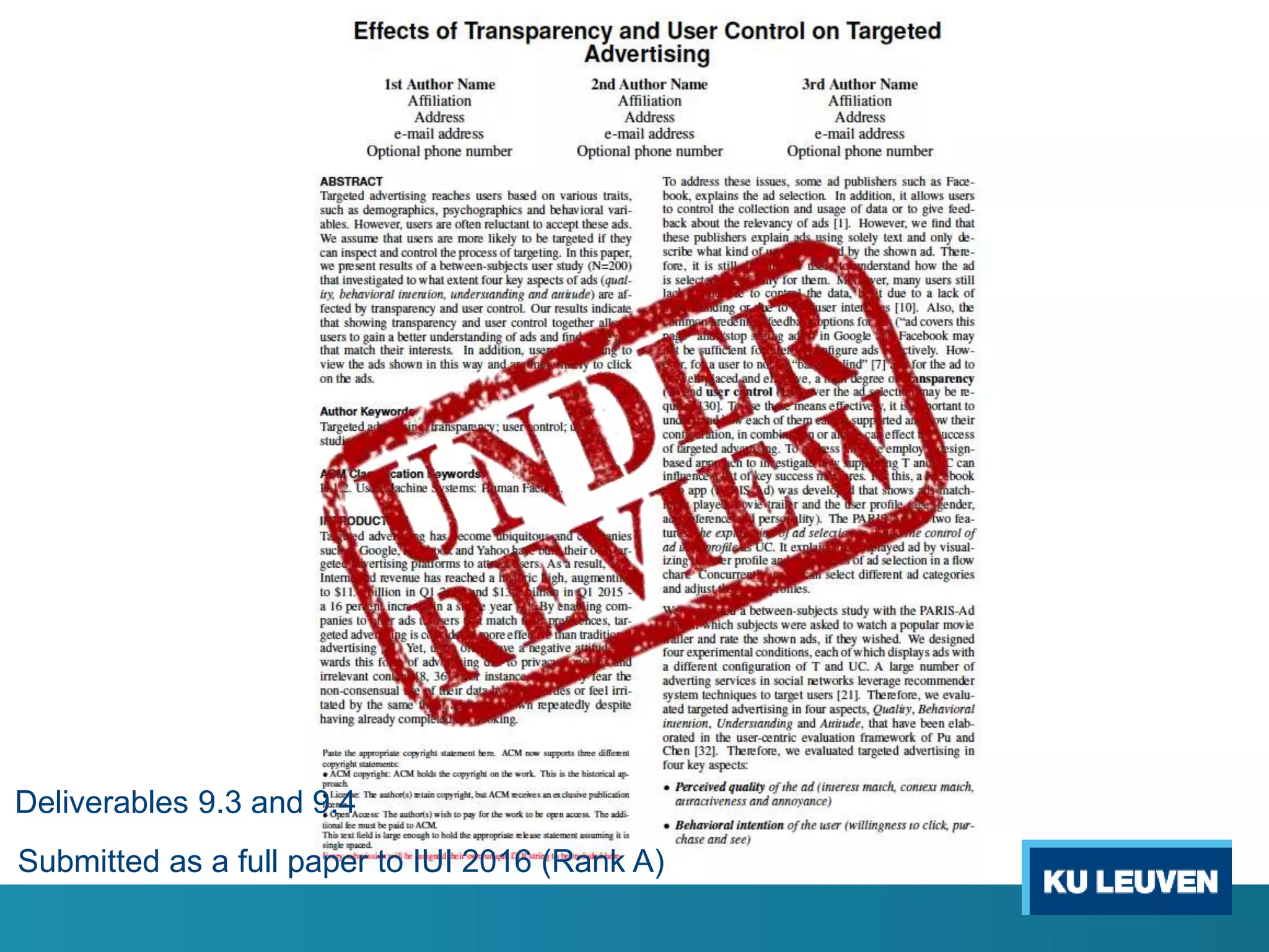 Submitted as a full paper to IUI 2016 (Rank A)
Deliverables 9.3 and 9.4
 