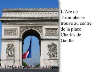 L’Arc de
Triomphe se
trouve au centre
de la place
Charles de
Gaulle.
 