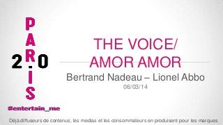 THE VOICE/
AMOR AMOR
Bertrand Nadeau – Lionel Abbo
06/03/14

Déjà diffuseurs de contenus, les medias et les consommateurs en produisent pour les marques

 