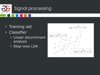 Signal processing
• Training set
• Classifier
• Linear discriminant
analysis
• Step-wise LDA
 