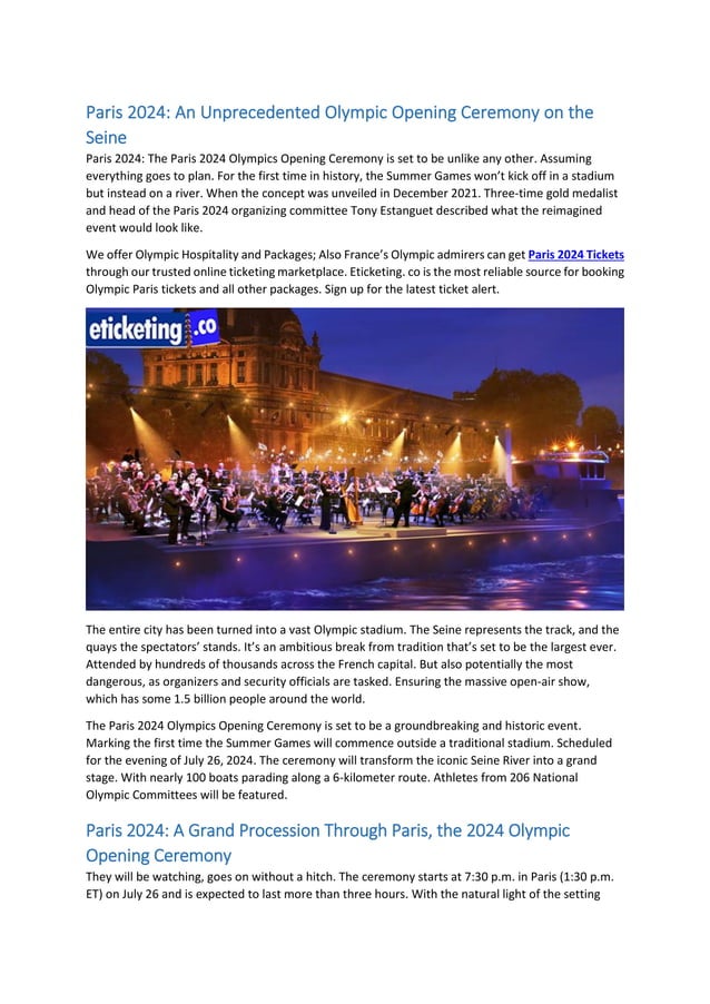 Paris 2024 Tickets An Unprecedented Olympic Opening Ceremony on the Seine PDF