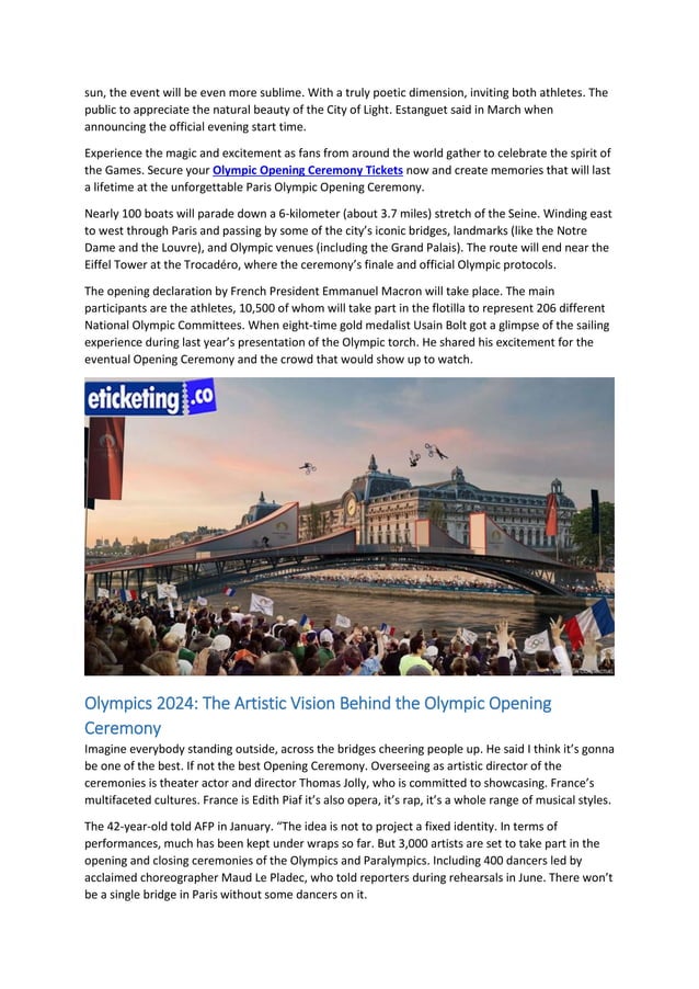 Paris 2024 Tickets An Unprecedented Olympic Opening Ceremony on the Seine PDF