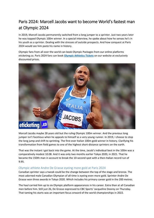 Paris 2024 Marcell Jacobs want to World’s fastest man at Olympic