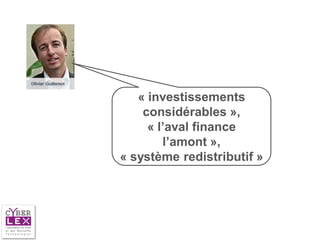 « investissements
    considérables »,
     « l’aval finance
        l’amont »,
« système redistributif »
 