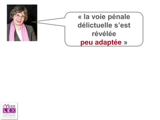 « la voie pénale
délictuelle s’est
     révélée
 peu adaptée »
 