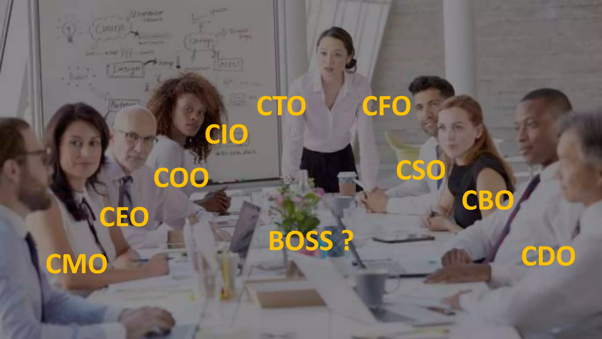 BOSS ?
CEO
COO
CIO
CTO CFO
CMO
CSO
CBO
CDO
 