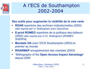 A l’ECS de Southampton
2002-2004
Des outils pour augmenter la visibilité de la voie verte
 ROAR repertoire des archives i...