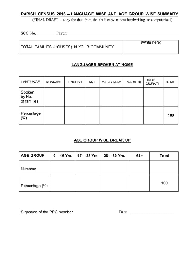 Parish census 2016 forms | PDF