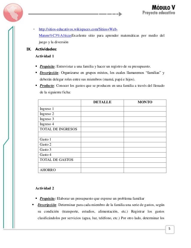 proyecto matemÁtico organizando el presupuesto familiar