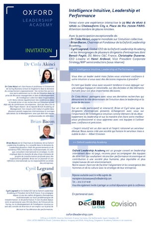 Intelligence Intuitive, Leadership & Performance - Paris 22 mai