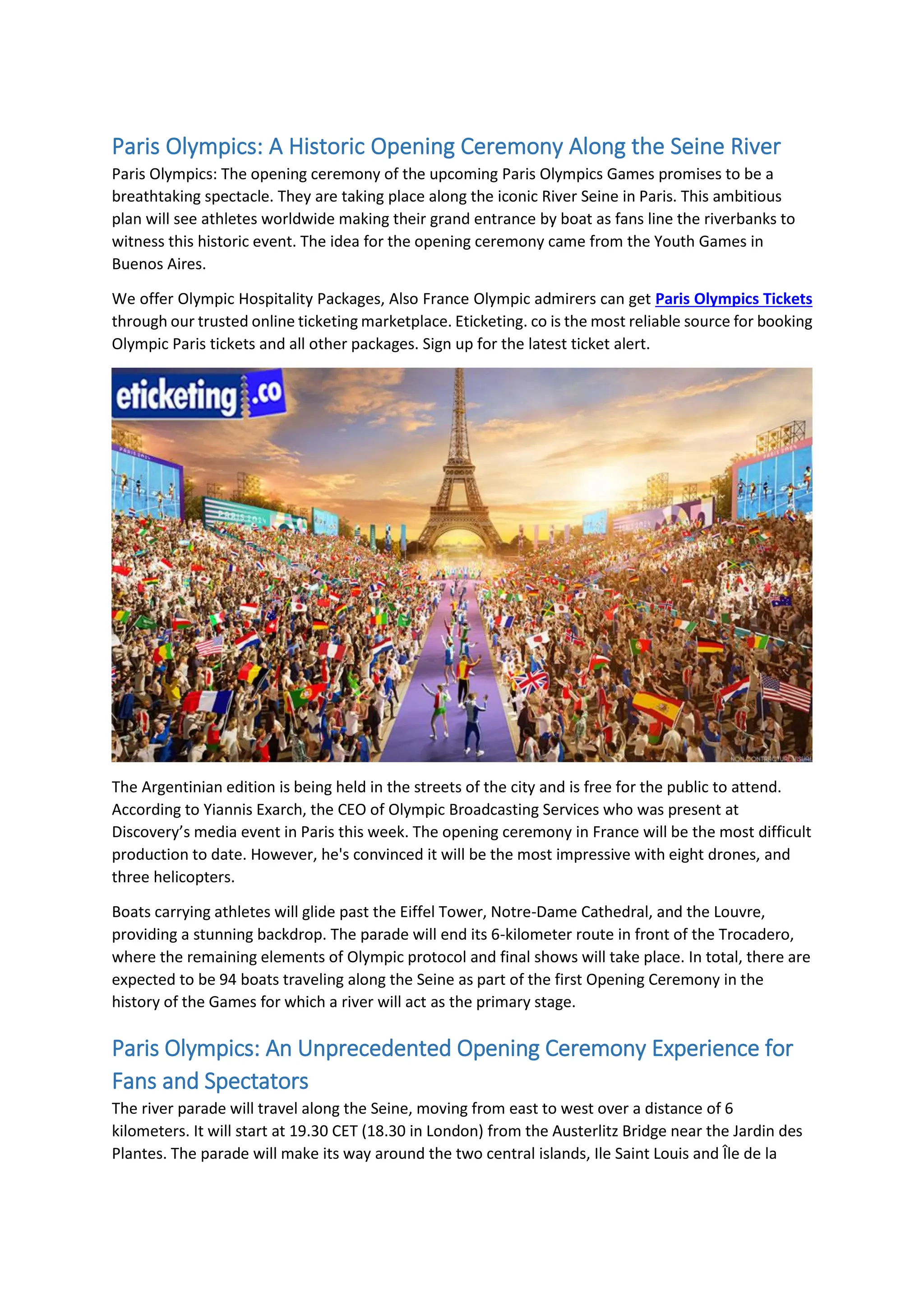 Paris Olympics Tickets A Historic Opening Ceremony Along the Seine