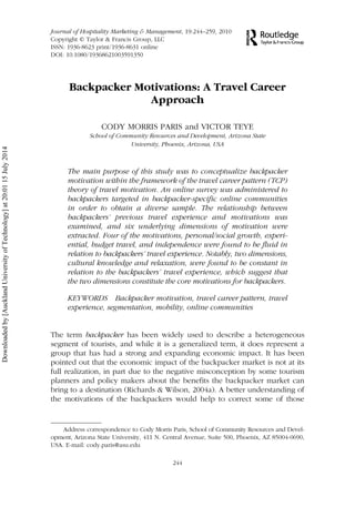 Paris and Teye (2010) backpacker motivations | PDF