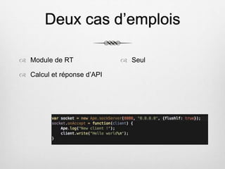 Deux cas d’emplois
 Module de RT
 Calcul et réponse d’API
 Seul
 