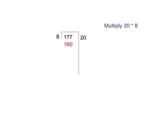 Multiply 20 * 8
8 177
160

20

 