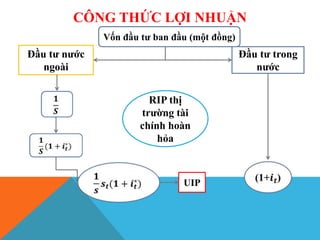 CÔNG THỨC LỢI NHUẬN
Vốn đầu tư ban đầu (một đồng)
Đầu tư trong
nước
Đầu tư nước
ngoài
RIP thị
trường tài
chính hoàn
hỏa
UIP
 