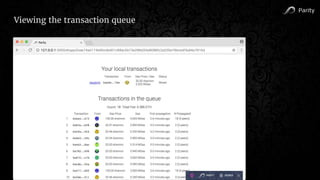 Parity
Viewing the transaction queue
 
