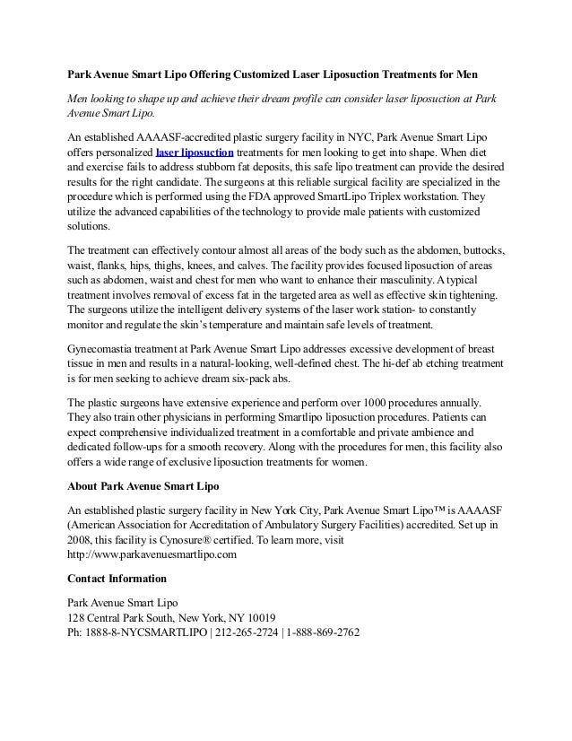 Park Avenue Smart Lipo Offering Customized Laser Liposuction Treatments