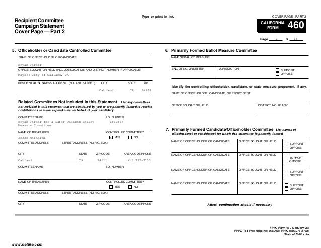 bryan parker fppc form 460 10 1 14 to 10 18 14 cms460 form