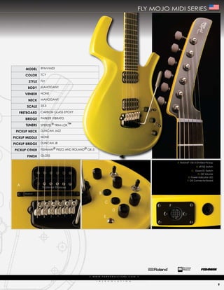 fLy moJo midi series                       Made In The USA




      ModEl     rfmVmidi

      color     tcy

        stylE   fLy

        body    mahogaNy

      VEnEEr    NoNe

        nEck    mahogaNy

       scalE    25.5

   frEtboard    carBoN gLass epoXy

      bridgE    parker ViBrato

      tunErs    sperZeL® trim-Lok™

 PickuP nEck    duNcaN JaZZ

PickuP MiddlE   NoNe

PickuP bridgE   duNcaN JB

PickuP othEr    fishmaN® pieZo aNd roLaNd® gk-3

       finish   gLoss

                                                                                                                     a. roland® gk-3 divided pickup
                                                                                                                                    B. up/s2 switch
                                                                                                                                  c. down/s1 switch
                                                                                                                                      d. gk Volume
                                                                                                                              e. power indicator Led
                                                                                                                             f. gk connector Board

  a

                                                                  B

                                                                      c
                                                                                                                 f
                                                                          d
                                                                      e




                                                 |   | w w p . r k e r gu i u i r s . s o m |
                                                     w w w . wa p a r k e r g t a t a rc . c o m     |

                                     t   h   e   i   N   N   o(   V a e V o N
                                                                  r ) t i o L   u c oo N
                                                                                   t i N t   i   N   u   e   s

                                                                                                                                                             9
 