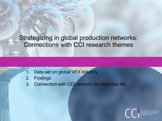 Strategizing in global production networks:
 Connections with CCI research themes



  1. Data set on global VFX industry
  2. Findings
  3. Connection with CCI streams for extended life
 