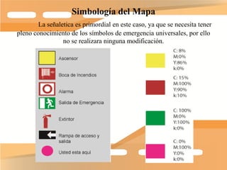 Simbología del Mapa
        La señaletica es primordial en este caso, ya que se necesita tener
pleno conocimiento de los símbolos de emergencia universales, por ello
                 no se realizara ninguna modificación.
 