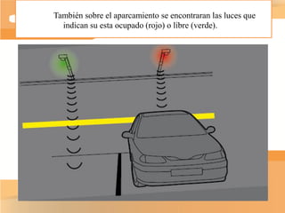 También sobre el aparcamiento se encontraran las luces que
  indican su esta ocupado (rojo) o libre (verde).
 