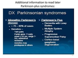 Additional information to read later
Parkinson-plus syndromes:
23
 