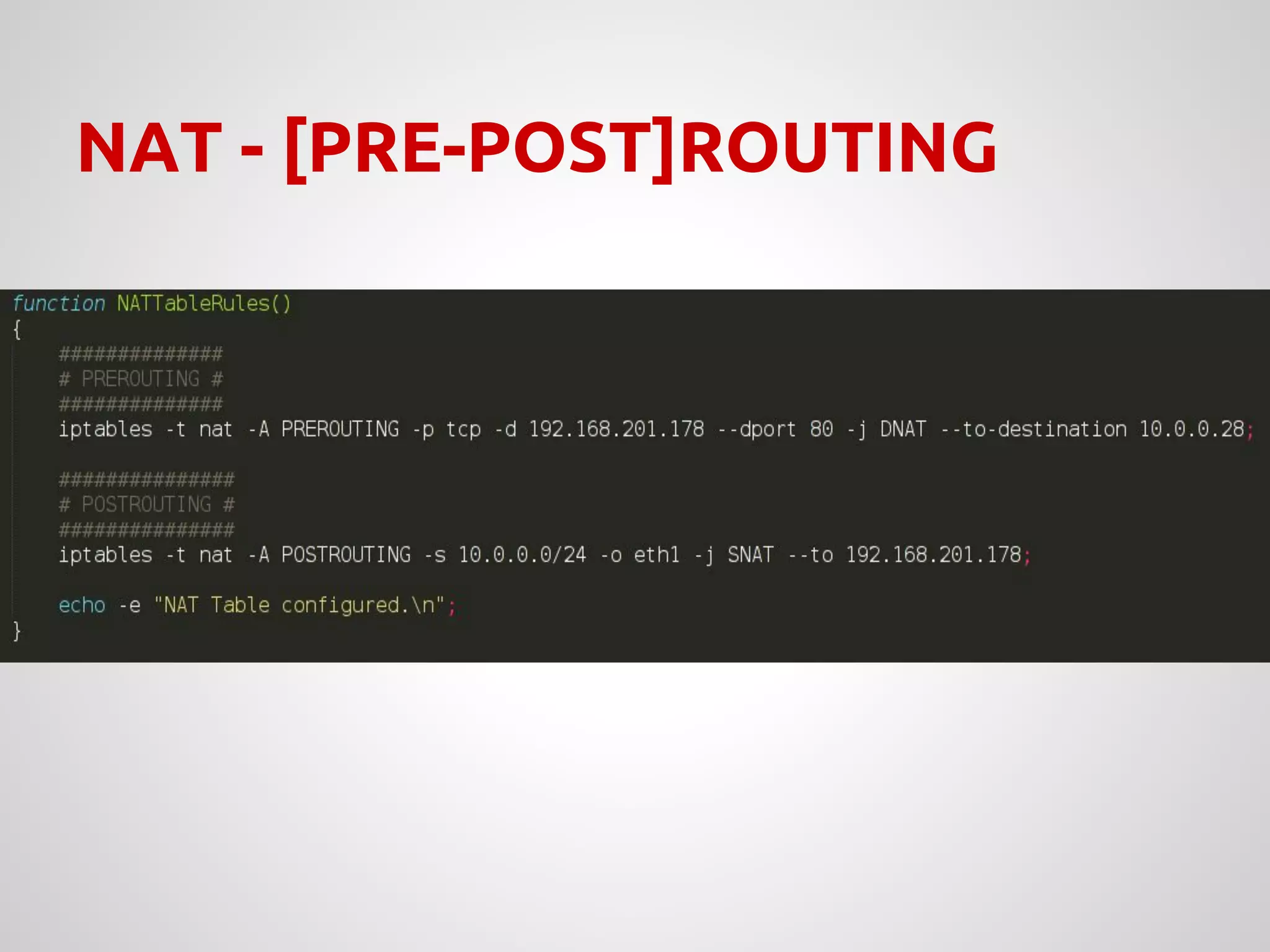 NAT - [PRE-POST]ROUTING
 