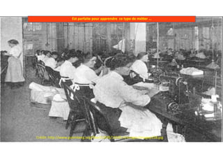 Est	parfaite	pour	apprendre		ce	type	de	méUer	…
Crédit:	h*p://www.gutenberg.org/ﬁles/15595/15595-h/images/imagep158.jpg
 