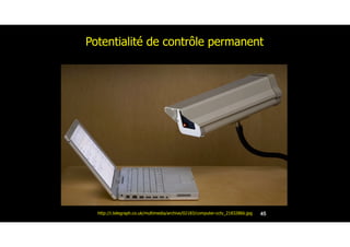 Potentialité de contrôle permanent
45http://i.telegraph.co.uk/multimedia/archive/02183/computer-cctv_2183286b.jpg
 