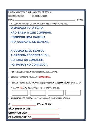 Parlenda meio-dia worksheet