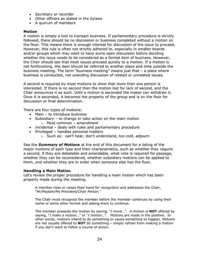 Parliamentary Procedure Guidelines Pdf Elections Politics