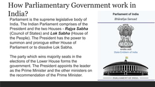 How Parliamentary Government work in
USA ?
In the United States, the Congress is
the national parliament. The Congress
fun...