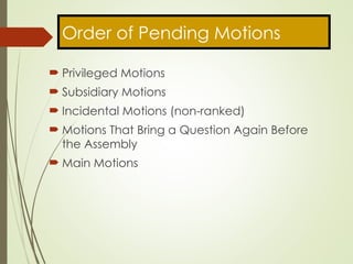 Privilege Motion Mastering Basic Parliamentary Procedure with Robert's Rules of Order | PPTX