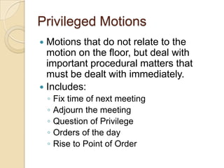 Privilege Motion Parliamentary procedure overview | PPTX