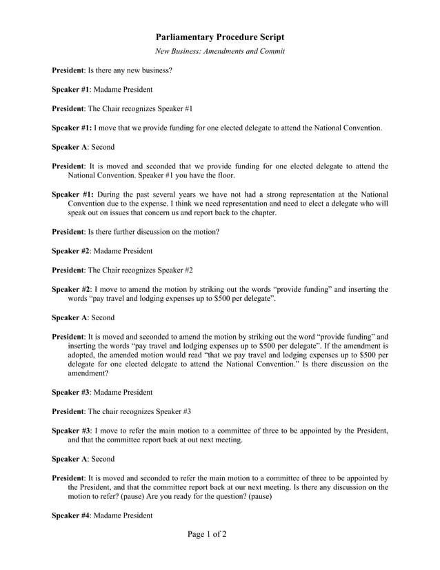 Parliamentary Procedure Script National Convention 2011 | PDF ...