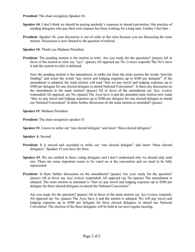 Parliamentary Procedure Script National Convention 2011 | PDF ...