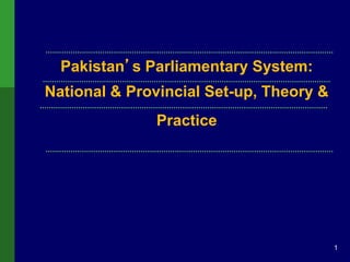 1
Pakistan’s Parliamentary System:
National & Provincial Set-up, Theory &
Practice
 