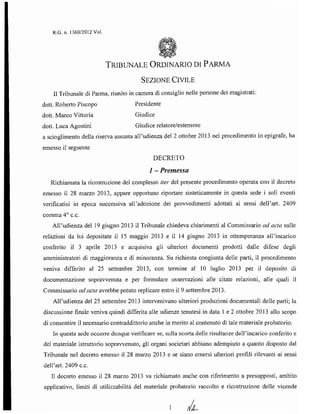 Parmalat   Lactalis Decreto trib Parma 11 novembre 13