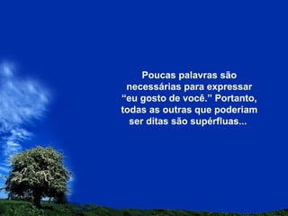 Poucas palavras são
necessárias para expressar
“eu gosto de você.” Portanto,
todas as outras que poderiam
ser ditas são supérfluas...
 